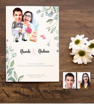 BK Gift Kişiye Özel Karikatürlü Nikah & Düğün Davetiyesi Model 7 (50 Adet)