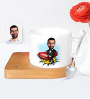 BK Gift Kişiye Özel Patron Karikatür Ahşap Altlıklı Seramik Fincan  1