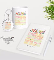 BK Gift Kişiye Özel Öğretim Sözleri Kupa Anahtarlık Beyaz Defter Kalem Hediye Seti-1 (Model 1)