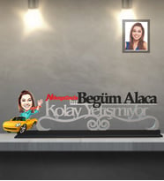 Kişiye Özel Sürücü Karikatürlü Kolay Yetişmiyor Ahşap Biblo Bayan-1