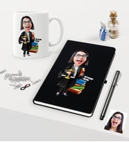 BK Gift Kişiye Özel Bayan Avukat Karikatürlü Siyah Defter Kalem Kupa Seti - 2 (Model 1)