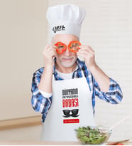 BK Gift Kişiye Özel Dünyanın En Yakışıklı Babası Erkek Mutfak Önlüğü ve Aşçı Şapkası Seti-2 (Beyaz)