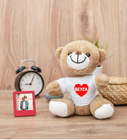 İsim Yazılı Kırmızı Kalpli Peluş Ayıcık ve Mini Fotoğraf Çerçevesi
