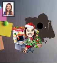 Kişiye Özel Yılbaşı Bayan Karikatürlü Ahşap Magnet Model-1
