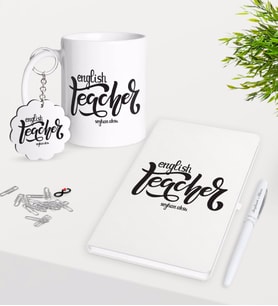 BK Gift Kişiye Özel İngilizce Öğretmeni Kupa Anahtarlık Beyaz Defter Kalem Hediye Seti-15 (Model 1)