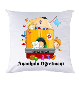 Biresimden Anaokulu Öğretmenine Öğretmenler Günü Hediyesi Kişiye Özel İsimli Yastık