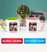 İkili Sevgiliye Sevgililer Günü Hediyesi 9 Kupa Bardak Yeşil Pembe