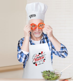 BK Gift Kişiye Özel En Yakışıklı Baba Erkek Mutfak Önlüğü ve Aşçı Şapkası Seti (Beyaz)