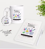 BK Gift Kişiye Özel Kimya Öğretmeni Kupa Anahtarlık Beyaz Defter Kalem Hediye Seti-4 (Model 1)
