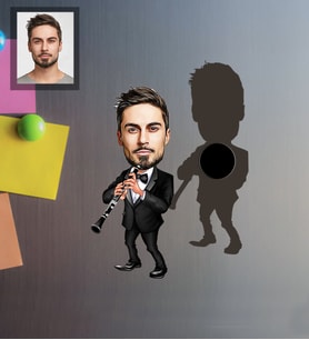 Kişiye Özel Klarnetçi Karikatürlü Ahşap Magnet Bay-1