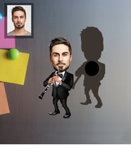 Kişiye Özel Klarnetçi Karikatürlü Ahşap Magnet Bay-1