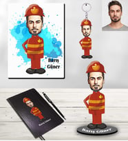 Kişiye Özel İtfaiyeci Karikatürlü 5 li Hediye Seti Bay-1