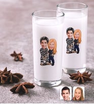 BK Gift Kişiye Özel Renkli Baskılı Sevgililer Karikatürlü İkili Rakı Bardağı Seti-7 (Beyaz)