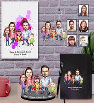 Kişiye Özel Aile Karikatürlü 5 li Hediye Seti  Mod-7