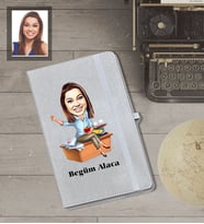 Kişiye Özel Öğretmen Karikatürlü Gri Defter Bayan-2