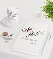 BK Gift Kişiye Özel Mânâ Sevgili Beyaz Defter Kalem Türk Kahvesi Fincanı Seti-1 (Model 1)