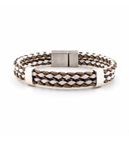KAHVE BEYAZ ÖRGÜ MIKNATISLI METAL KLİPS ERKEK BİLEKLİK BT398