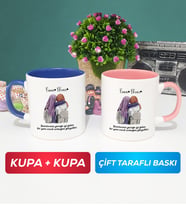 İkili Arkadaşa Hediye Yan Yana Kupa Bardak Lacivert Pembe