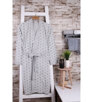 Kadın Puantiyeli Gri Kimono Sabahlık