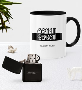 BK Gift Kişiye Özel Canım Babam Siyah Kupa Bardak Benzinli Metal Çakmak Seti-4 (Model 1)