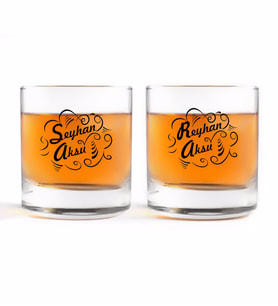 BK Gift Kişiye Özel Renkli Baskılı İsimli İkili Viski Bardağı-7 (Beyaz)