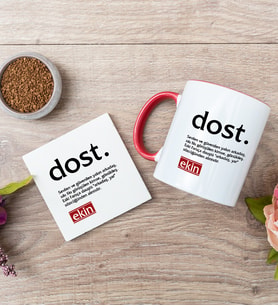 Dost Kelime Anlamı Kırmızı Kupa Bardak Ve Bardak Altlığı Seti