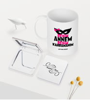 BK Gift Kişiye Özel Annem Benim Kahramanım Beyaz Kupa Ayna Seti (Model 1)
