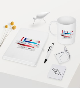 BK Gift Kişiye Özel Fransızca Öğretmeni Temalı Beyaz Defter Kalem Kupa Ayna Seti - 1
