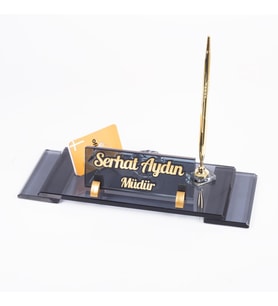 Elegan Kabartma Masa İsimliği Ofis Hediyesi Kristal Şık İsimlik Hediye Makam Masa İsimlik Seti