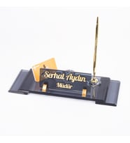 Elegan Kabartma Masa İsimliği Ofis Hediyesi Kristal Şık İsimlik Hediye Makam Masa İsimlik Seti
