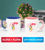 İkili Sevgiliye Sevgililer Günü Hediyesi 1 Kupa Bardak Lacivert Pembe
