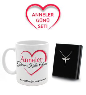 Anneler Gününe Özel Mesajlı Kupa & Gümüş Renk Melek Kolye Hediye Seti