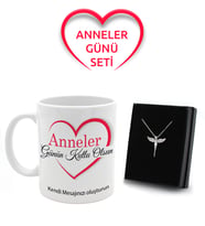 Anneler Gününe Özel Mesajlı Kupa & Gümüş Renk Melek Kolye Hediye Seti