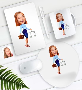 BK Gift Kişiye Özel Bayan Avukat Karikatürlü Defter Kalem Kupa Mouse Pad Seti-3 (Model 1)