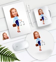 BK Gift Kişiye Özel Bayan Avukat Karikatürlü Defter Kalem Kupa Mouse Pad Seti-3 (Model 1)