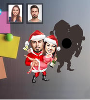 Kişiye Özel Yılbaşı Sevgili Karikatürlü Ahşap Magnet Model-2