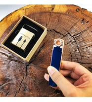 Kişiye Özel USB Şarj Edilebilir Sürgülü Çakmak (Mavi)