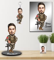 Kişiye Özel Asker Karikatürlü 3 lü Hediye Seti Bay-1