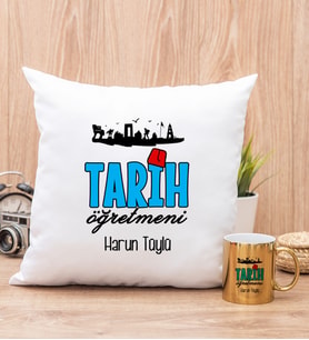 Tarih Öğretmeni Yastık ve Gold Kupa Bardak