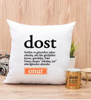 Dost Kelime Anlamı Yastık ve Gold Kupa Bardak