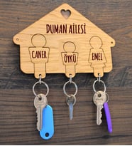 Üç Kişilik Aileye Özel Anahtarlık Askısı