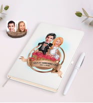 BK Gift Kişiye Özel Yılın En Mükemmel Çifti Karikatürlü Beyaz Defter ve Kalem Hediye Seti-75
