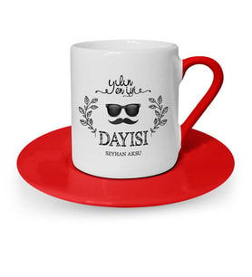 BK Gift Kişiye Özel Yılın En İyi Dayısı Kırmızı Türk Kahvesi Fincanı