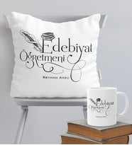 BK Gift Kişiye Özel Edebiyat Öğretmeni Temalı Yastık Kupa Seti - 3
