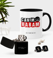 BK Gift Kişiye Özel Canım Babam Siyah Kupa Çakmak Kol Düğmesi Seti-6 (Model 1)