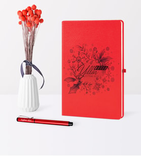 BK Gift Kişiye Özel Yılbaşı Mutlu Yıllar Temalı Kırmızı Defter Kalem Seti - 12