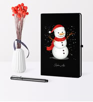 BK Gift Kişiye Özel Yılbaşı Kardan Adam Temalı Siyah Defter Kalem Seti - 2