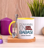 Dünyanın En İyi Babası Ahşap Altlıklı Sarı Kupa Bardak