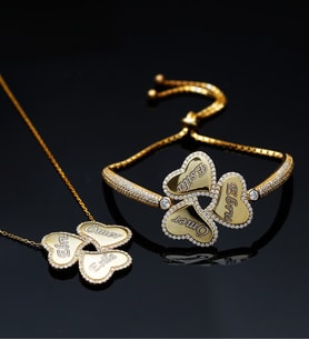 Else Silver Üç Kalp Kişiye Özel Kolye Bileklik Gümüş Set