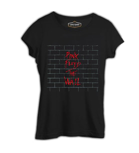 Pink Floyd - The Wall on The Wall Siyah Kadın Tshirt